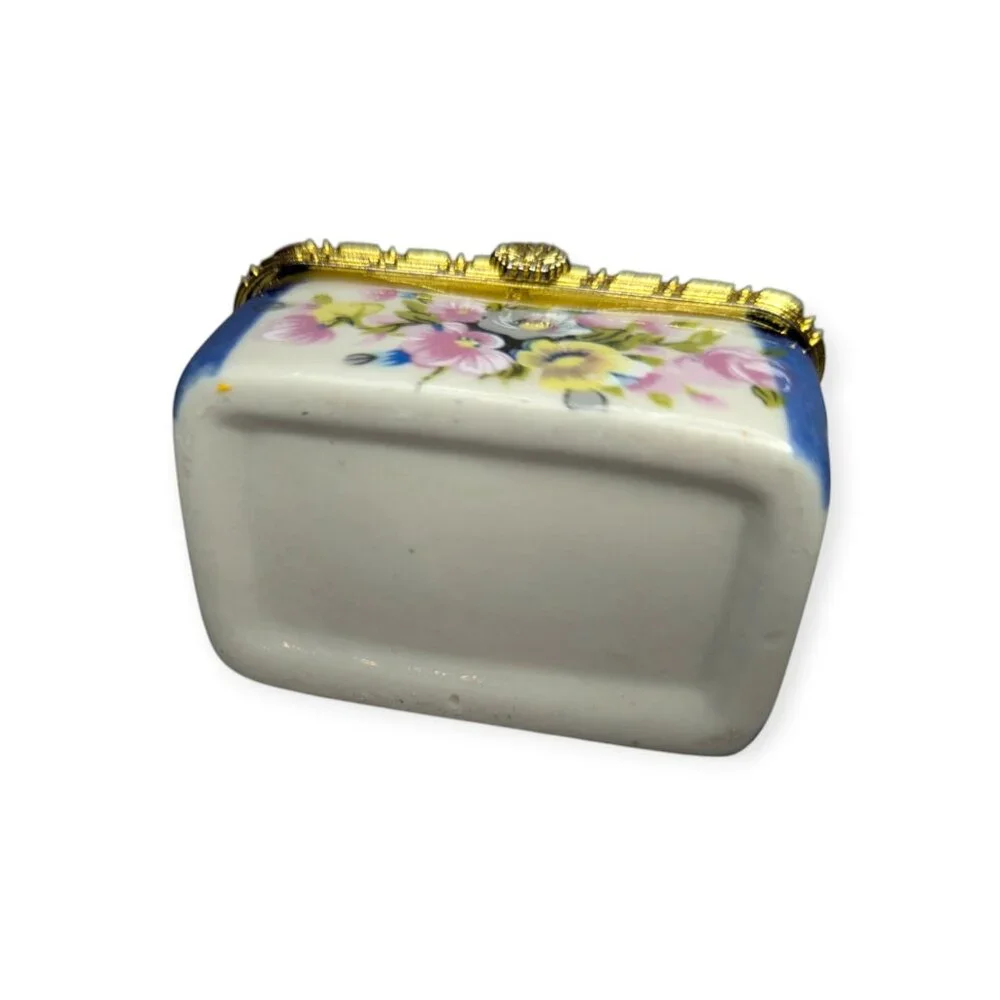 Ceramic Trinket Hinged Box Blue White Yellow and Pink 2.5